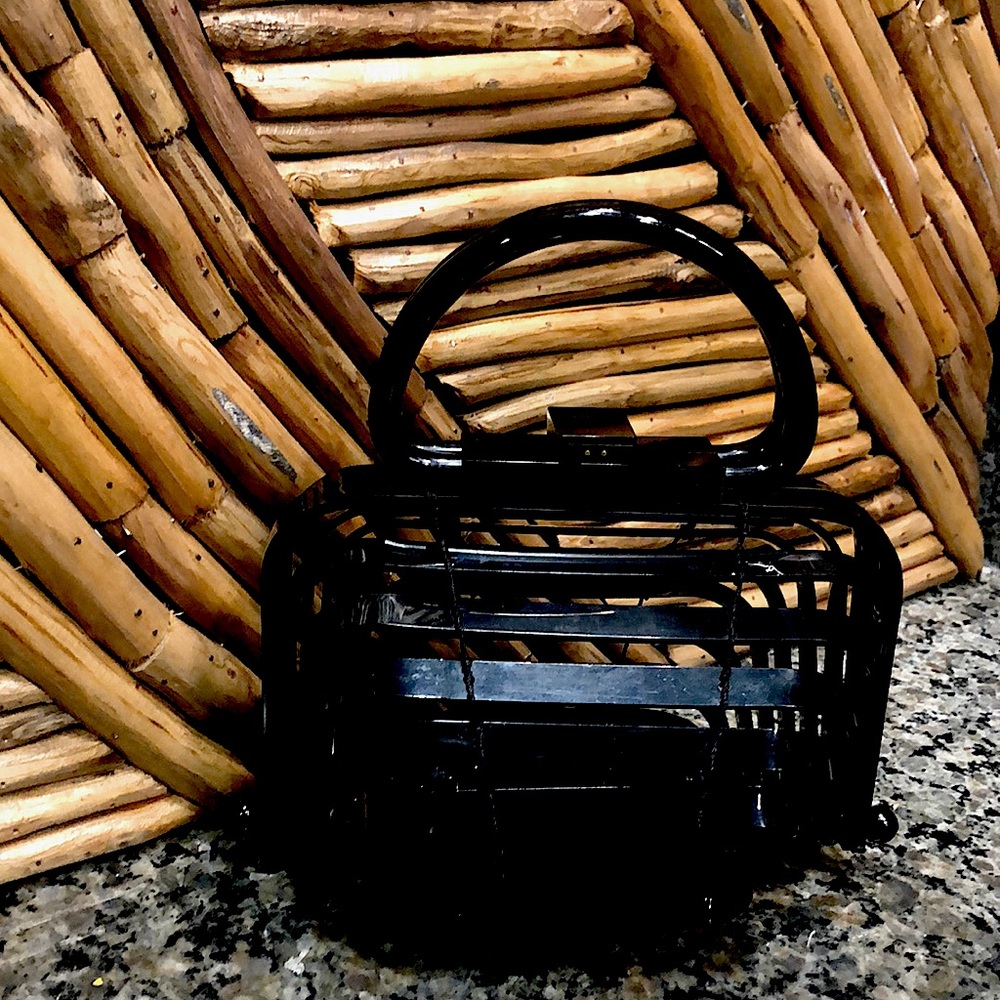 Cult Gaia acrylic black handbag.